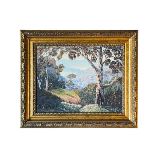 Gold Framed Australiana School Painting - Mountain Scene