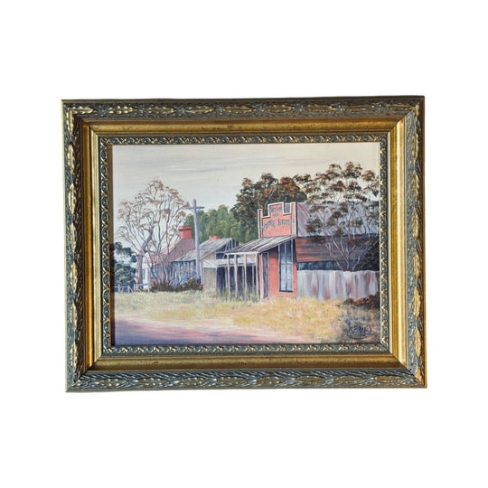 Gold Framed Australiana School Painting - Street Scene