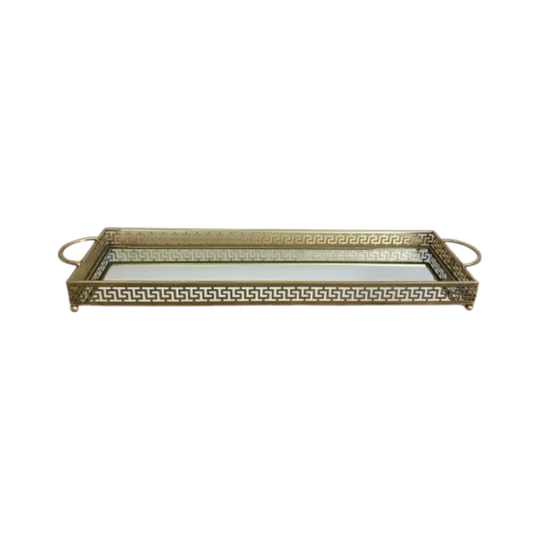 Gold Grecian Design Long Mirrored Tray