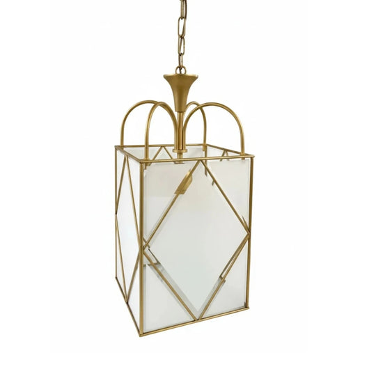 Gold Metal and Glass Geometric Candle Lantern