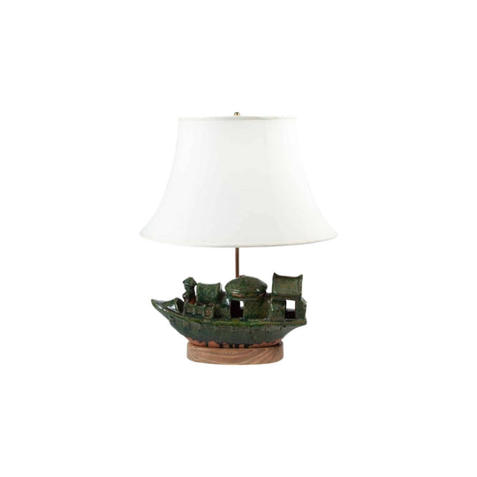 Green boat pottery table lamp