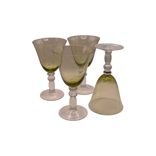 Green Glass Goblets with clear ball stems. Set of 4