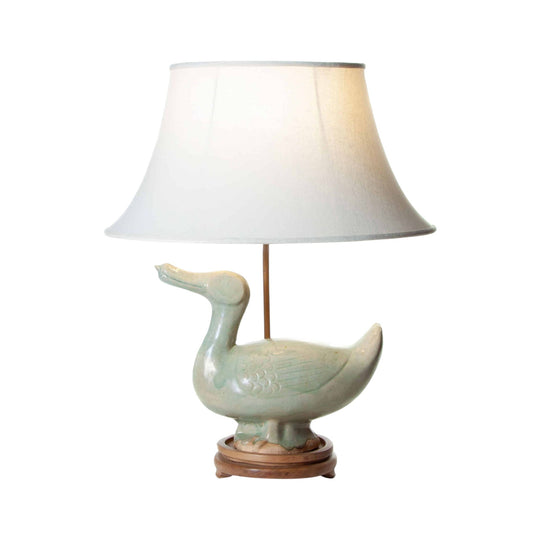 Green glazed pottery duck table lamp