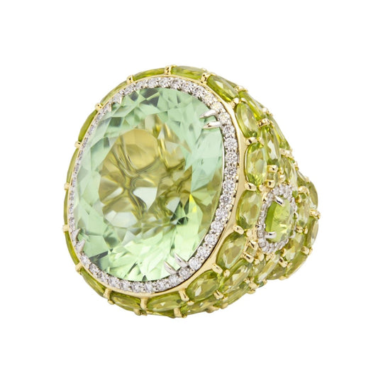 Green Tourmaline, Peridot and Diamond Ring by 'Hubert'