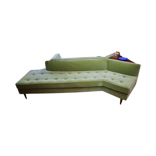 Green Velvet & Walnut Large Modular Sofa | Bertha Schaefer