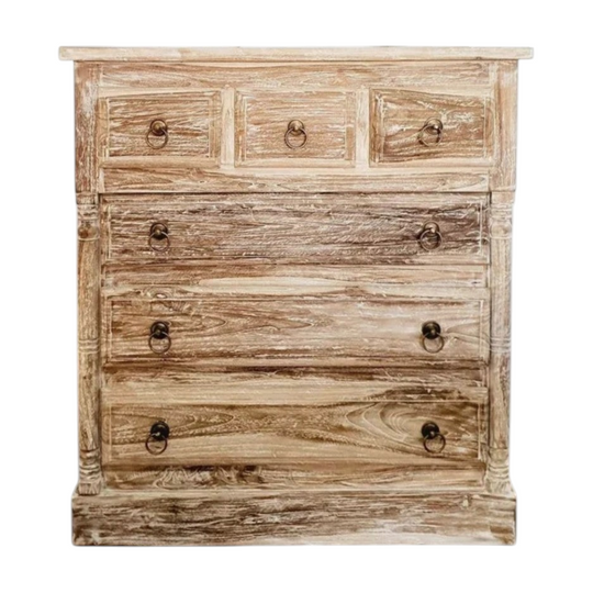 CLASSIC Hand Carved 6 Drawer Tallboy - White Wash