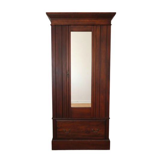 Late Victorian / Edwardian Single-Door Mirrored Wardrobe, c.1900