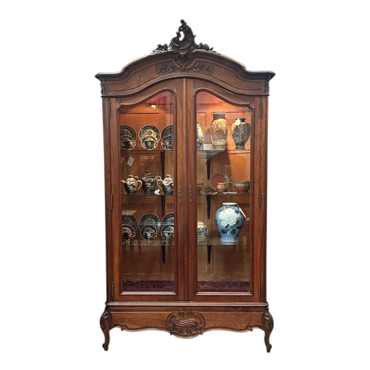 French walnut 2 door display armoire in Louis XV style c.1900