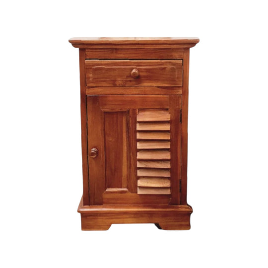 LOUVRE Hand Carved Teak Bedside Table in CHESTNUT