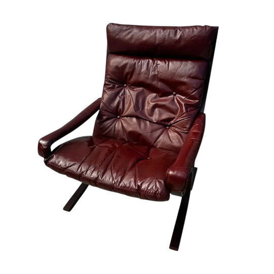 Siesta Armchair in Burgundy Leather, by Ingma Relling for Westnofa