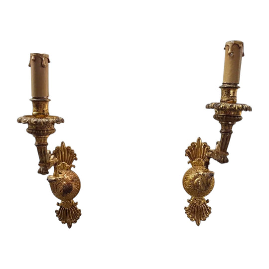 Pair of Antique French Parisienne Empire-Style Gilt Bronze Wall Lights