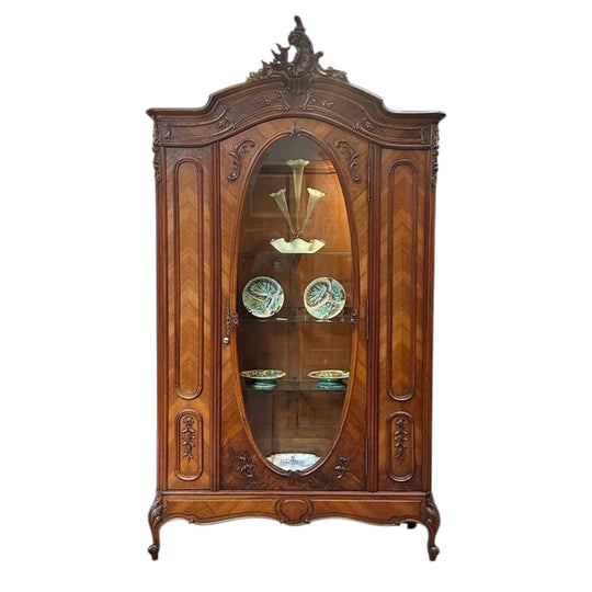 French walnut single door display armoire in Louis XV style c.1890