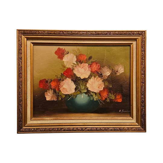 Vintage Signed Floral Oil on Board