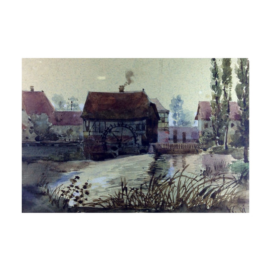 French watercolour - Mill & stream, 1891