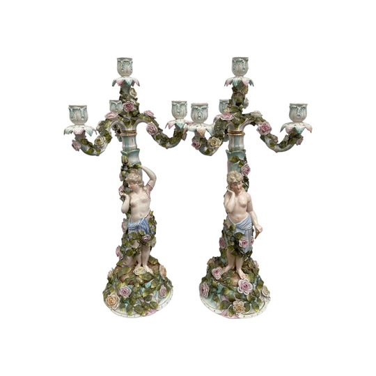 Antique Pair of Sitzendorf Candle Holders
