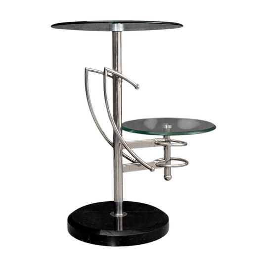 Italian Postmodern Side Table Circa 1980s Chrome, Glass and Black Marble