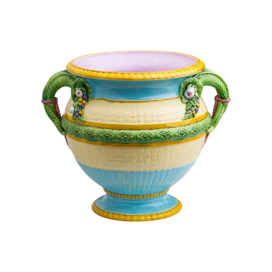 Antique Majolica Jardiniere / Vase by Minton, with Basket Weave Design
