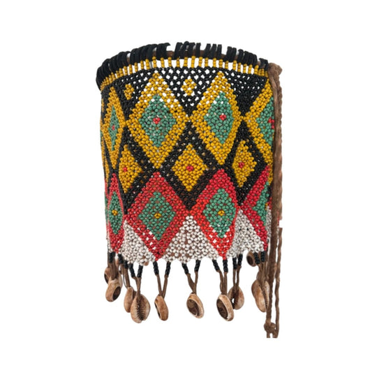 Hand-Beaded Lampshade with Cowrie Shells, Cameroon Vintage Cache-Sex Conversion