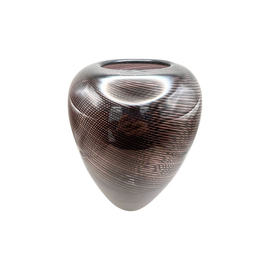 Hand Blown Art Glass Vase with Black Line Twist