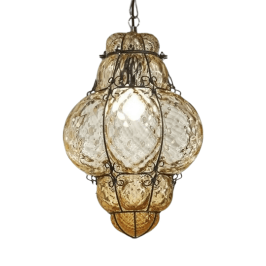 Hand Blown Italian Murano Caged Glass Pendant Light