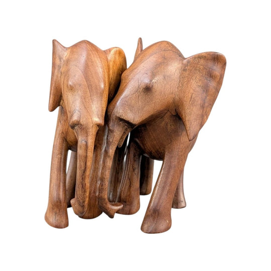Hand Carved Elephant Sculptures | Mid Century Hardwood Pair
