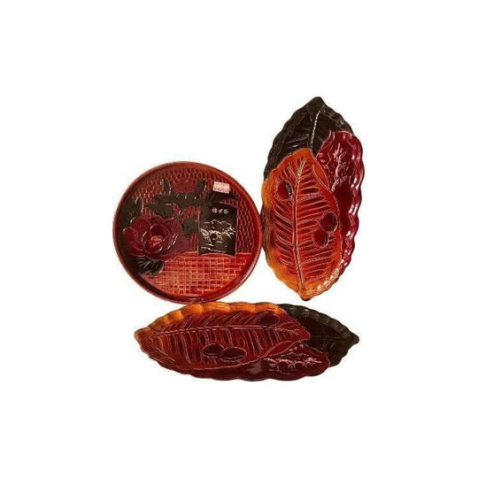 Hand Carved Lacquer Wooden Plate, Leaf shape lacquer Nikko Japan plate, Lotus Nikko Japan Plates, Vintage Japanese Lacquer plates