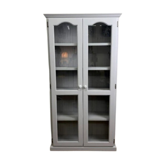 Hand-Painted Display Cabinet in Annie Sloan Chicago Grey with Glass-Panelled Doors, Matt Lacquer Finish