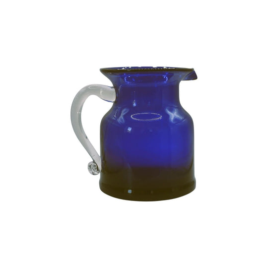 Handblown Art Glass Pitcher Vase Cobalt Blue with Clear applied handle