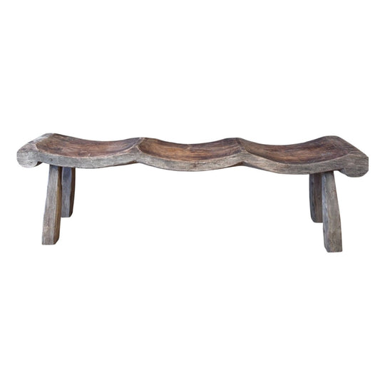Handcrafted Teak Scalloped Bench