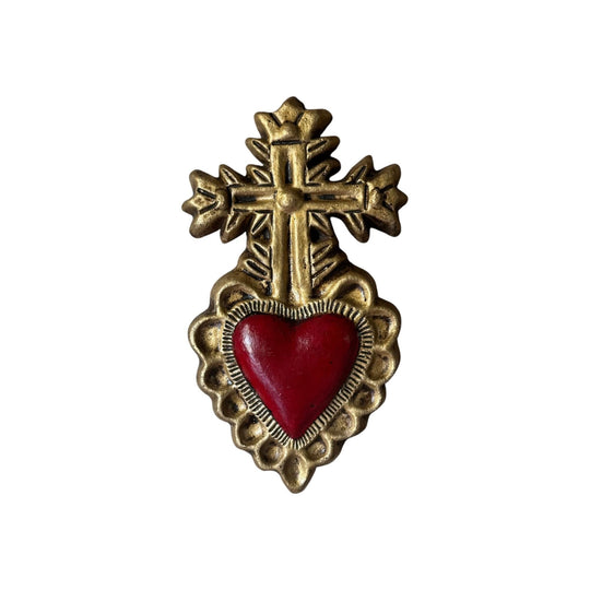Handmade Patinated Terracotta Sacred Heart Wall Plaque