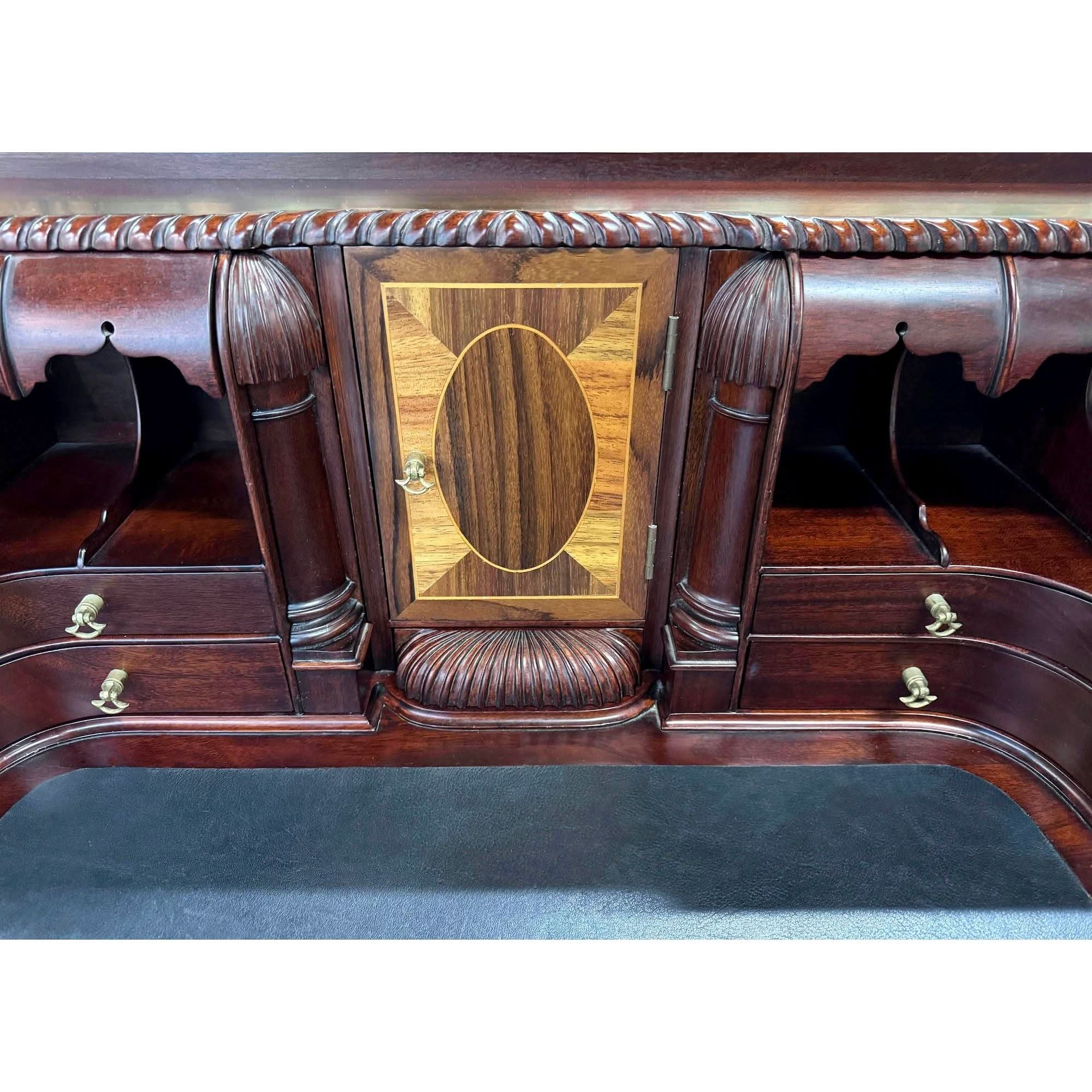 Handsome Chippendale Revival Desk with Secret Drawers, Fine Marquetry and Carving | Bazaa | Designer, Vintage and Antique Furniture