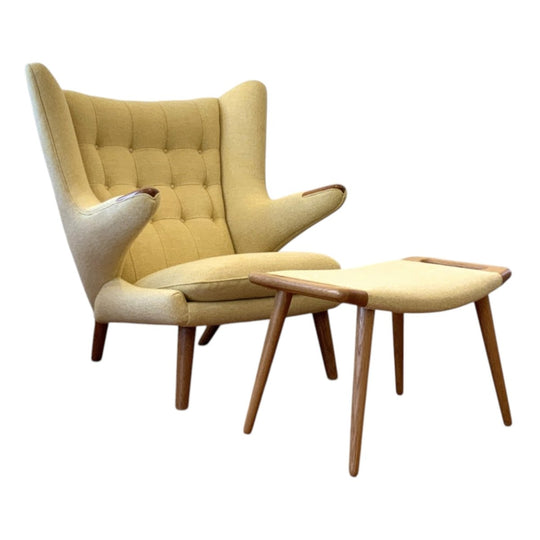 Hans Wegner for PP Mobler PP19 Bear Chair with PP120 Footstool, Wool Upholstery, Designed 1951