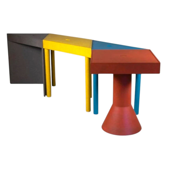 Harlequin pastel coloured four-piece Tangram table setting, by Massimo Morozzi for Cassina, Ex Studio Artes