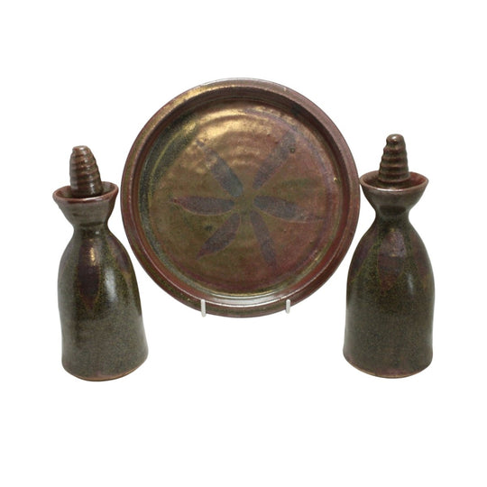 Harold Hughan stoneware tray with bottles