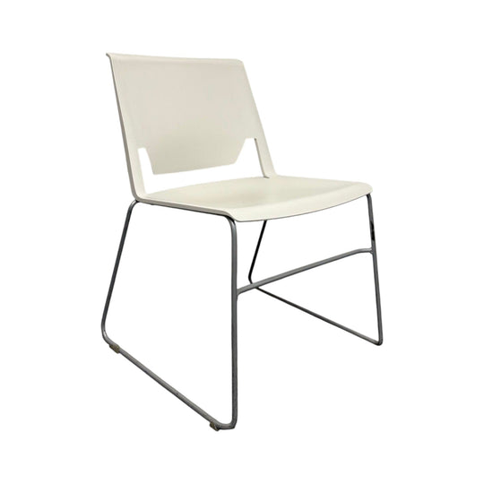 Haworth Very Sled Chair – White Seat with Metallic Silver – Stackable