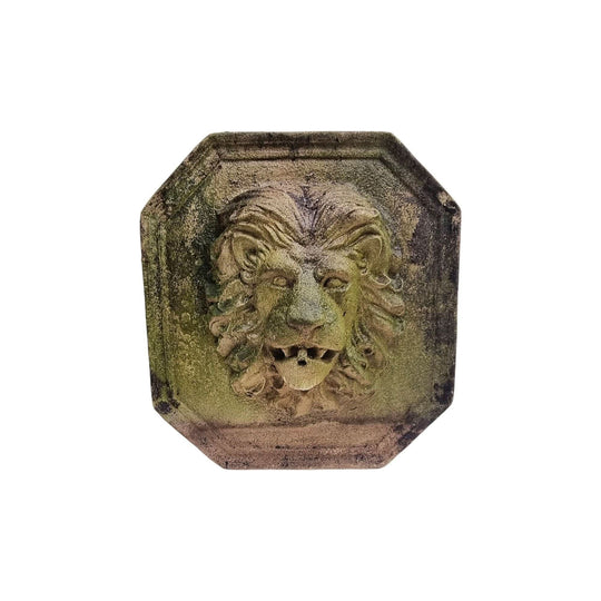 Heavy cast stone lion face garden fountain head plaque