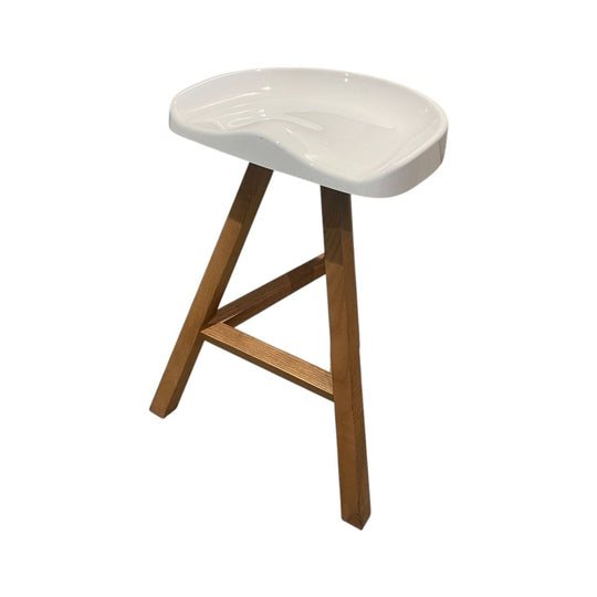 Heidi Bar Stool by Established & Son - White Saddle Seat with Solid Oak Base