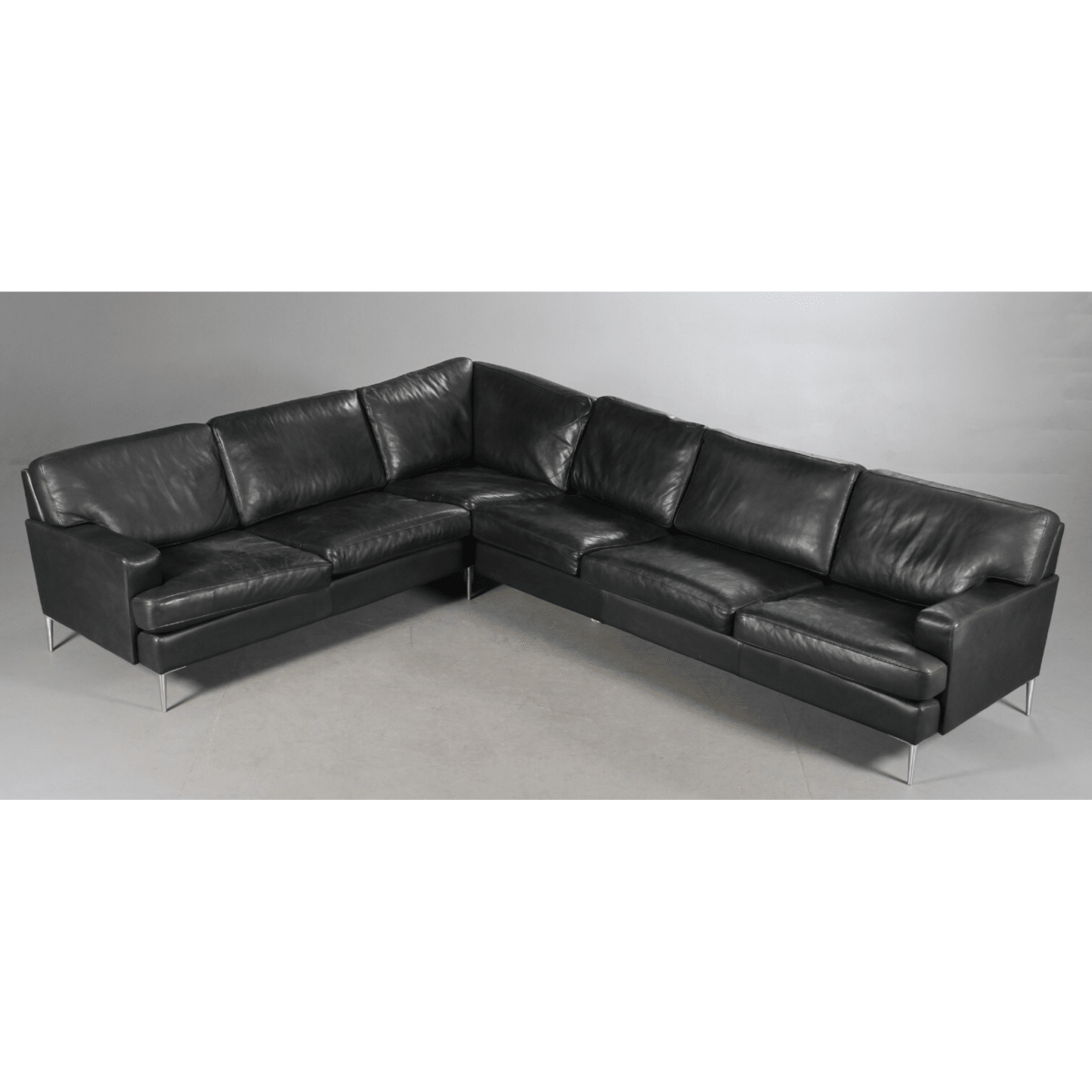 Henning Jensen. Corner sofa, black leather | Bazaa | Designer, Vintage and Antique Furniture