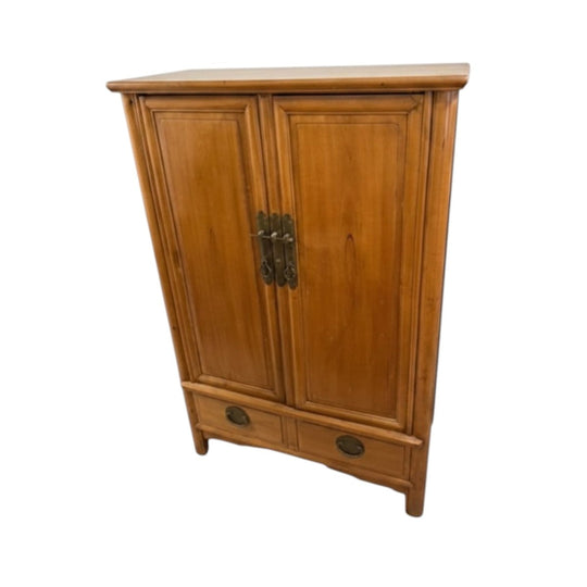 Heritage Vintage Asian-Style Wooden Armoire - Traditional Brass Hardware and Storage