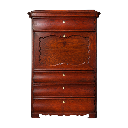 1845 North German or Danish Biedermeier–Louis‑Philippe Transitional Secrétaire à Abattant in Solid Oak with Original Simulated Rosewood Finish
