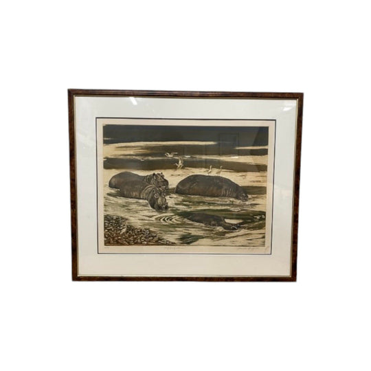 Hippotami' Artist Proof Etching by Pamela Griffith