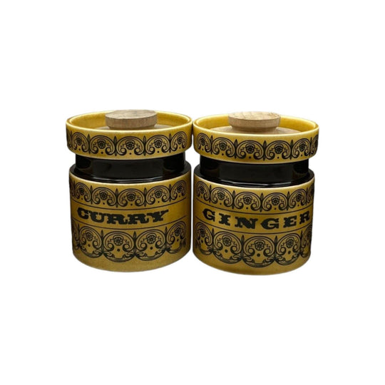 Hornsea Scrolls 909 Spice Jars with Wooden Lids x 4