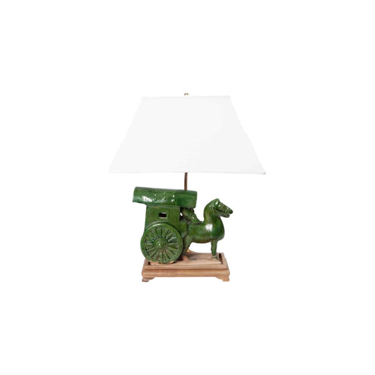 Horse and carriage pottery table lamp