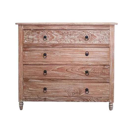 INDAH Hand Carved Tallboy - Jati Wash