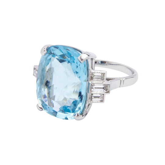 Art Deco Style Aquamarine & Diamond Cocktail Ring