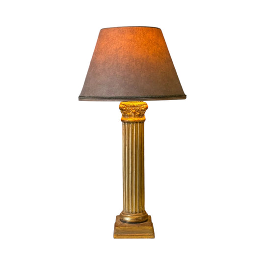 Vintage Gilt Ceramic Corinthian Column Table Lamp