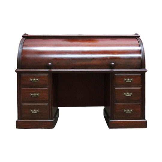 Antique English Mahogany Twin Pedestal Desk Leather Writing Surface. B12962