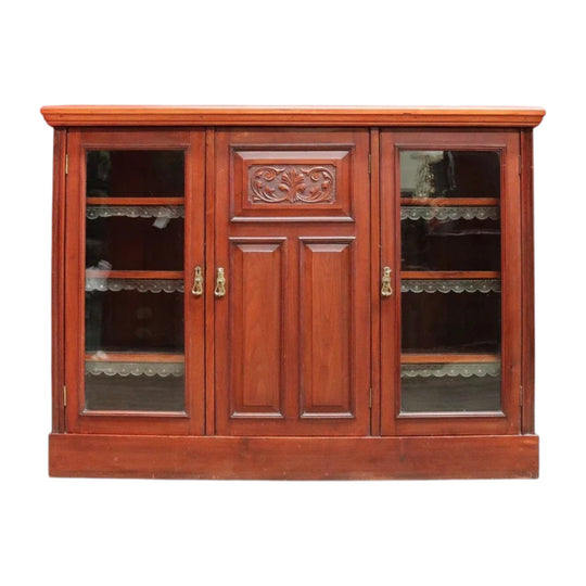 Antique English Walnut Three Door Sideboard or Display Cabinet, Bookcase circa 1915. B13101