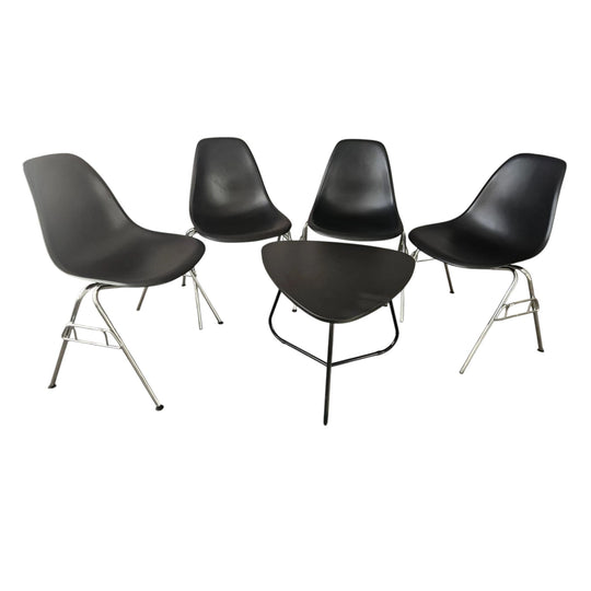 Authentic Vitra Eames Side Chairs (Set of 4) + Matching Black Coffee Table