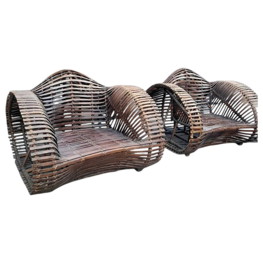 Vintage Sculptural Woven Outdoor Chairs - Pair